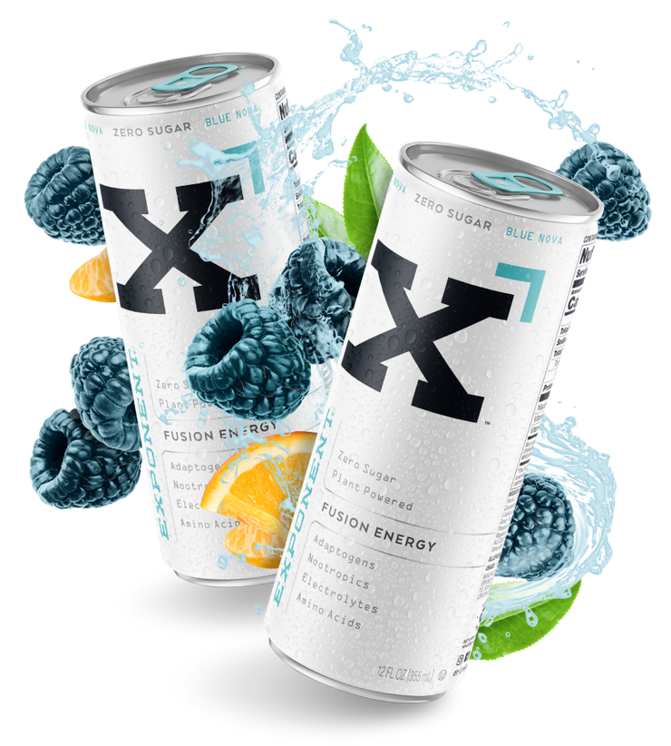 Cans of Exponent Energy - Blue Nova Plant - Based Energy Drink